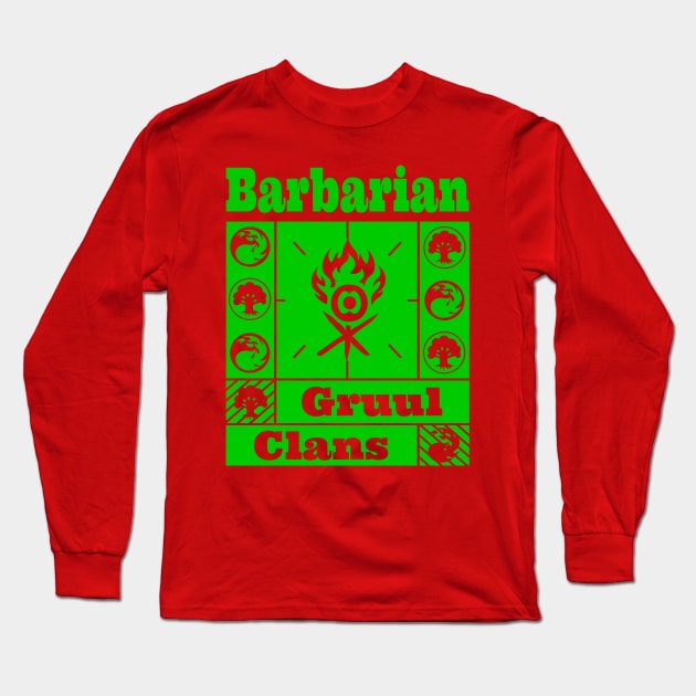 Gruul Clans | Barbarian | MTG Ravnica Guild Green & Red Design Long Sleeve T-Shirt by ChristophZombie